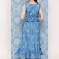 InWeave Women's Sapphire Blue Floral Paisley Print Long Frill Dress - Swadesiicart