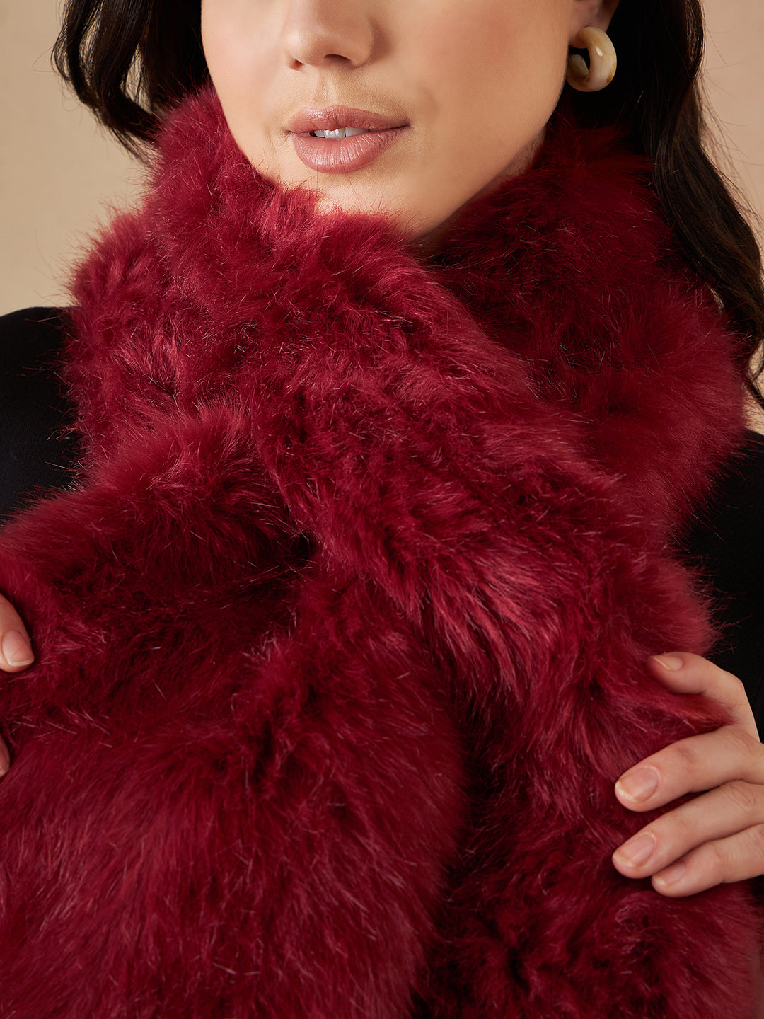 InWeave Women's Bright Rust Faux Fur Neck Warmer - Swadesiicart