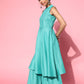 InWeave Women's Teal Lurex Boho Sleevless Kurta Set - Swadesiicart