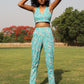 trueBrowns Turquoise Cotton Block Print Pant Suit Set | Swadesiicart