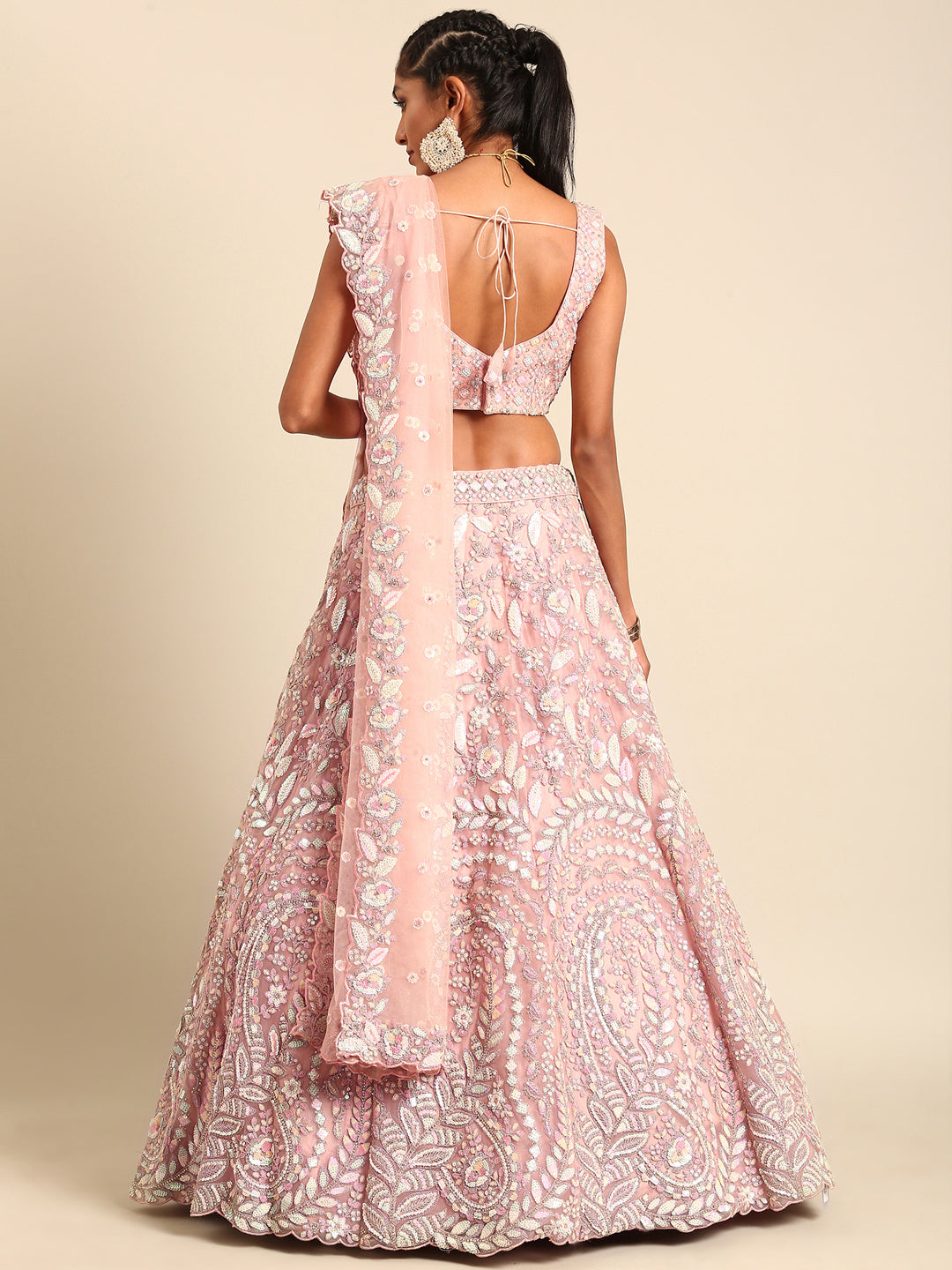 House of Panchhi Pink Net Multi Sequins with heavy Zarkan embroidery Lehenga choli & Dupatta | Swadesiicart