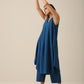 trueBrowns Classic Blue Slub Texture Sleeveless Flared Kurta Pant Set | Swadesiicart
