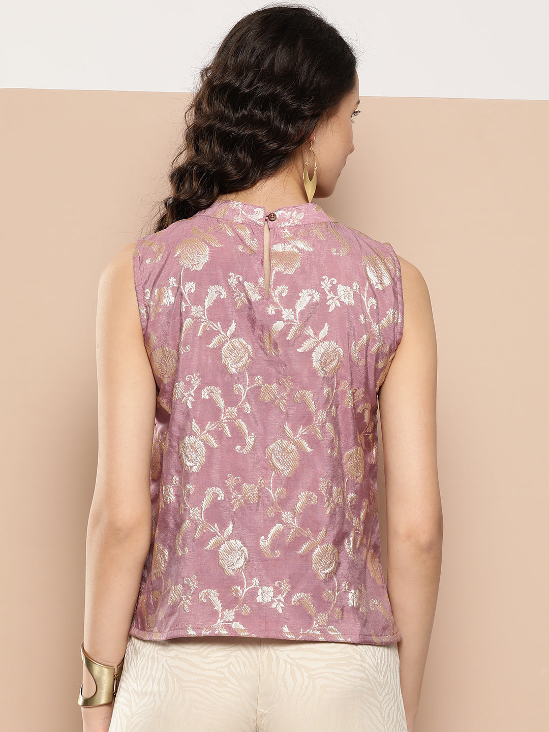 InWeave Women's Mauve Brocade Halter Top - Swadesiicart