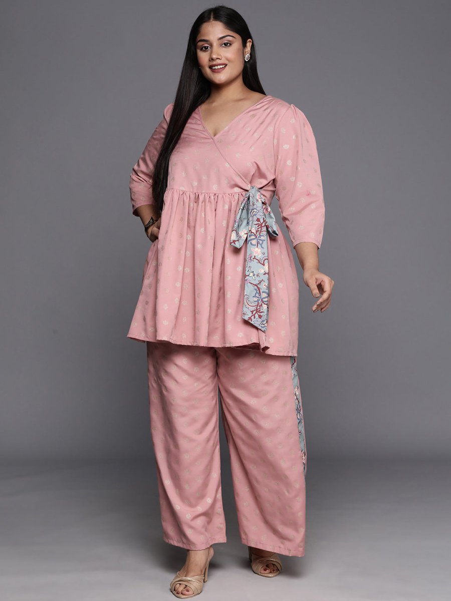 Ahalyaa Plus Size Ethnic Printed Wrap Tunic with Palazzos | Swadesiicart