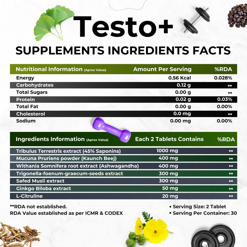Health Veda Organics Plant Based Testo+ Veg Tablets - Swadesiicart