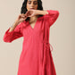 trueBrowns Bright Pink Slub Texture Angrakha Pant Set | Swadesiicart