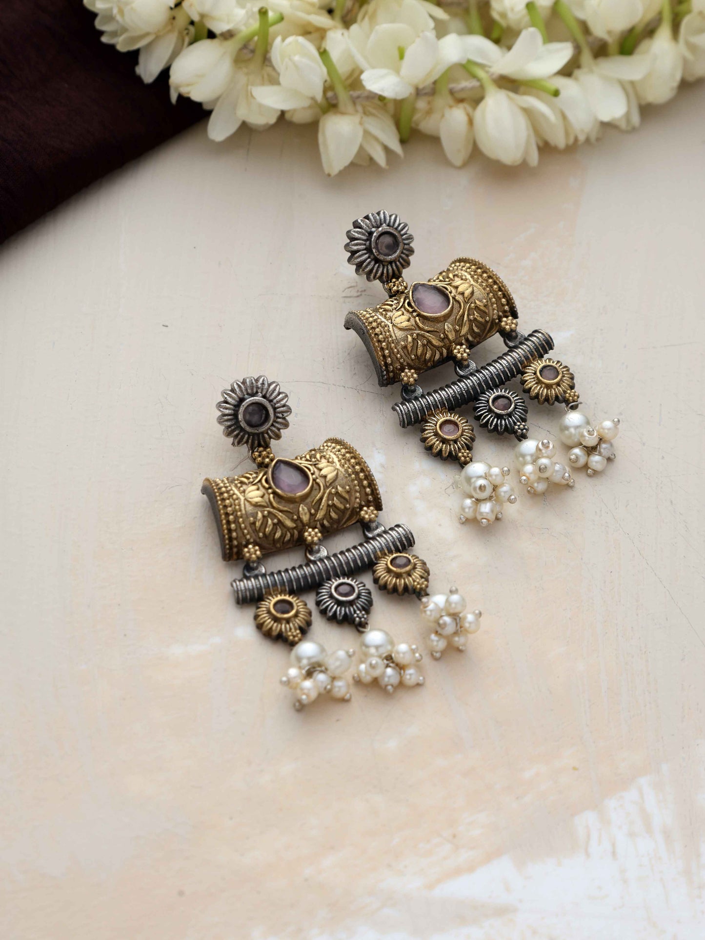 trueBrowns Silver Gold Tone Dangle Earrings - Swadesiicart