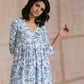 trueBrowns White With Overall Blue Print Cotton Slit Gathered Kurta Set | Swadesiicart