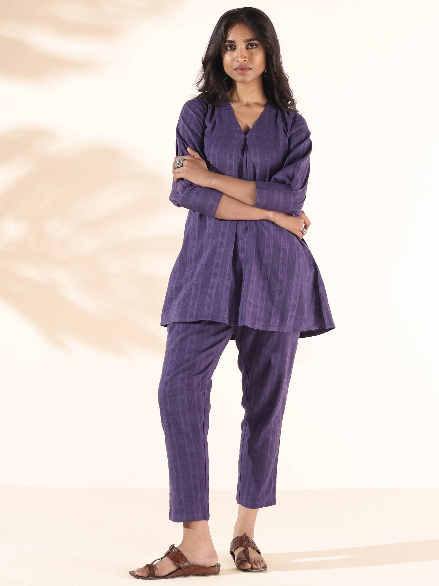 trueBrowns Purple Cotton Dobby Co-ord Set - Swadesiicart