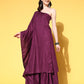 InWeave Women's Wine Mirror Work One Shoulder Kurta Set With Dupatta - Swadesiicart