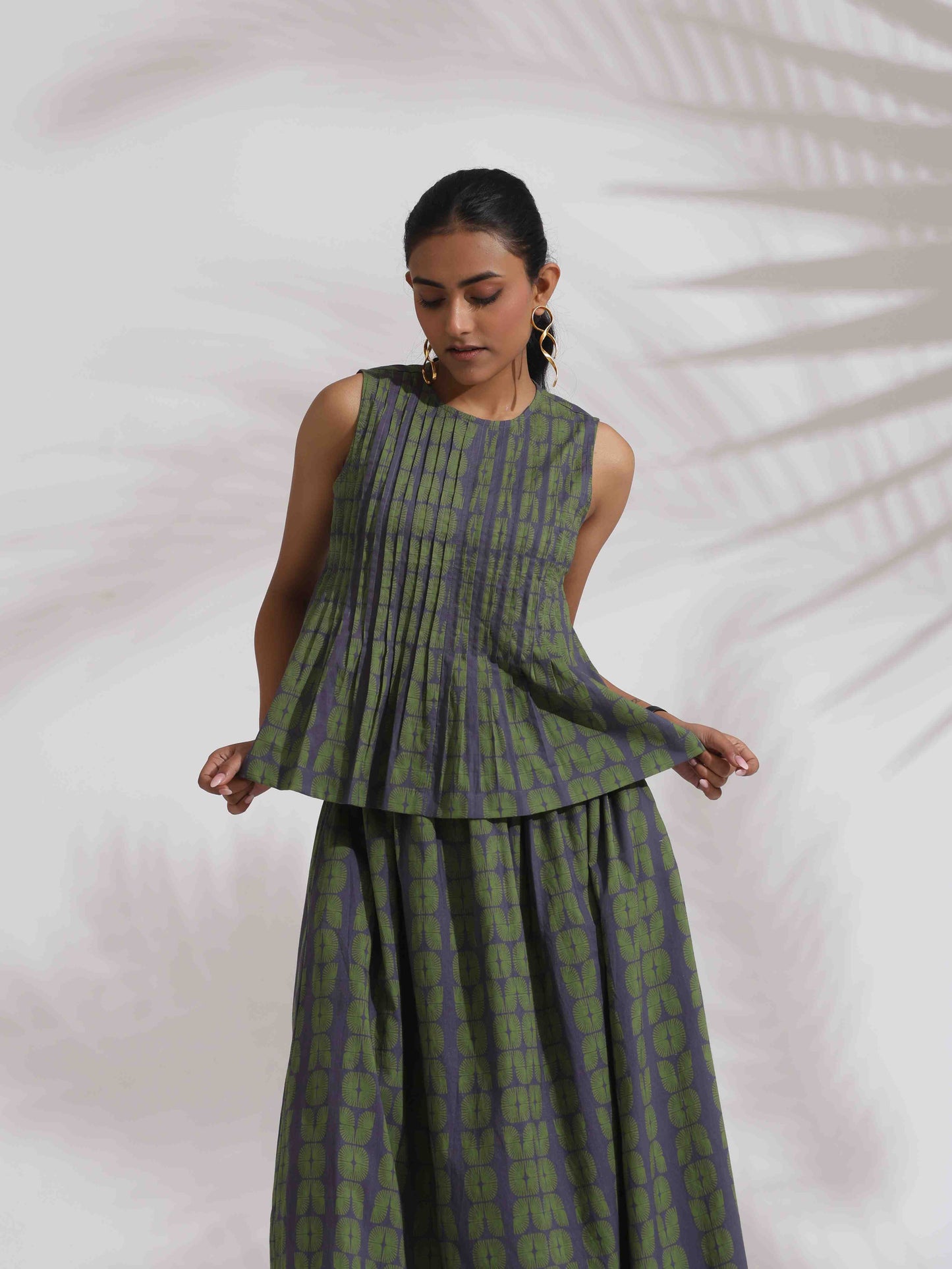 trueBrowns Grey Cotton Skirt Co-ord Set - Swadesiicart