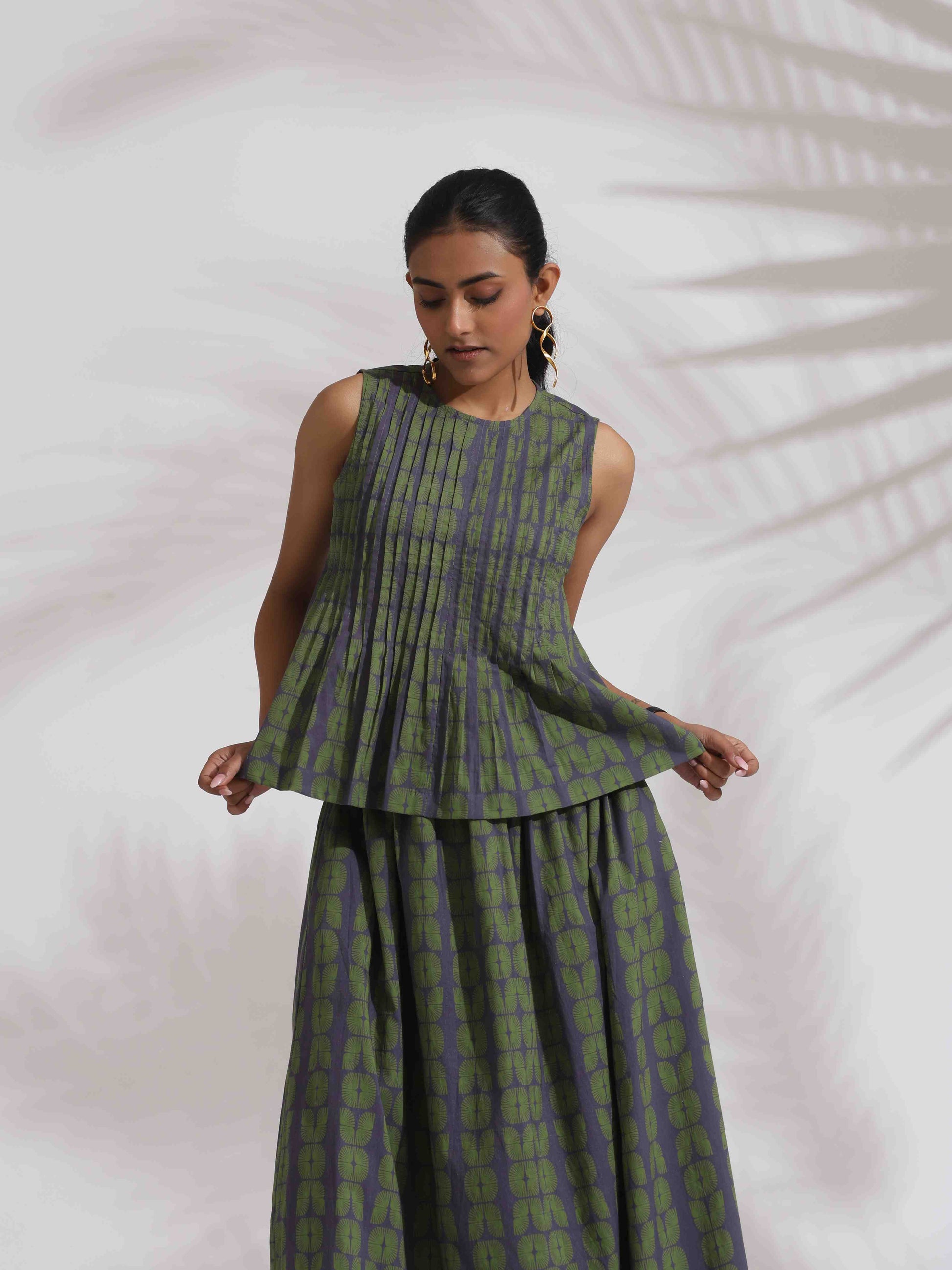 trueBrowns Grey Cotton Skirt Co-ord Set - Swadesiicart