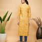 InWeave Women's Yellow Foil Print Gota Straight Kurta - Swadesiicart