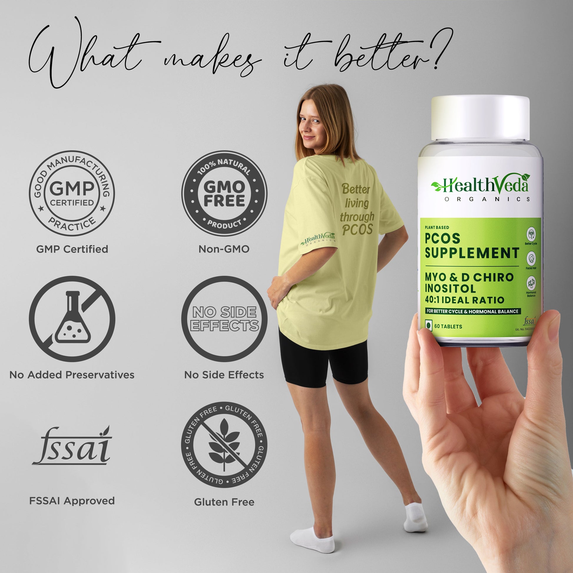 Health Veda Organics Plant Based PCOS Multivitamin Supplement Tablets - Swadesiicart