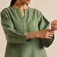 trueBrowns Olive Green Slub Relaxed Placket Co-Ord Set - Swadesiicart