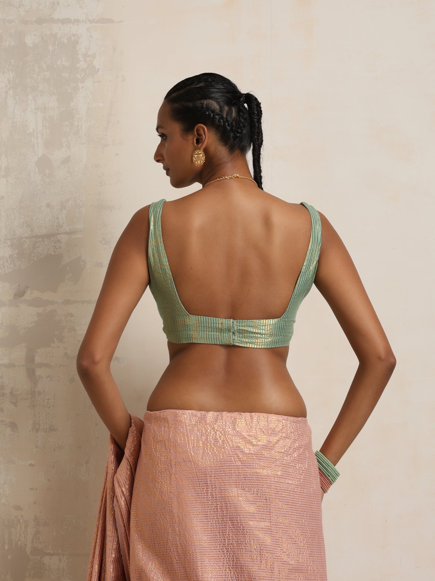 trueBrowns Green Gold Metallic Blouse | Swadesiicart