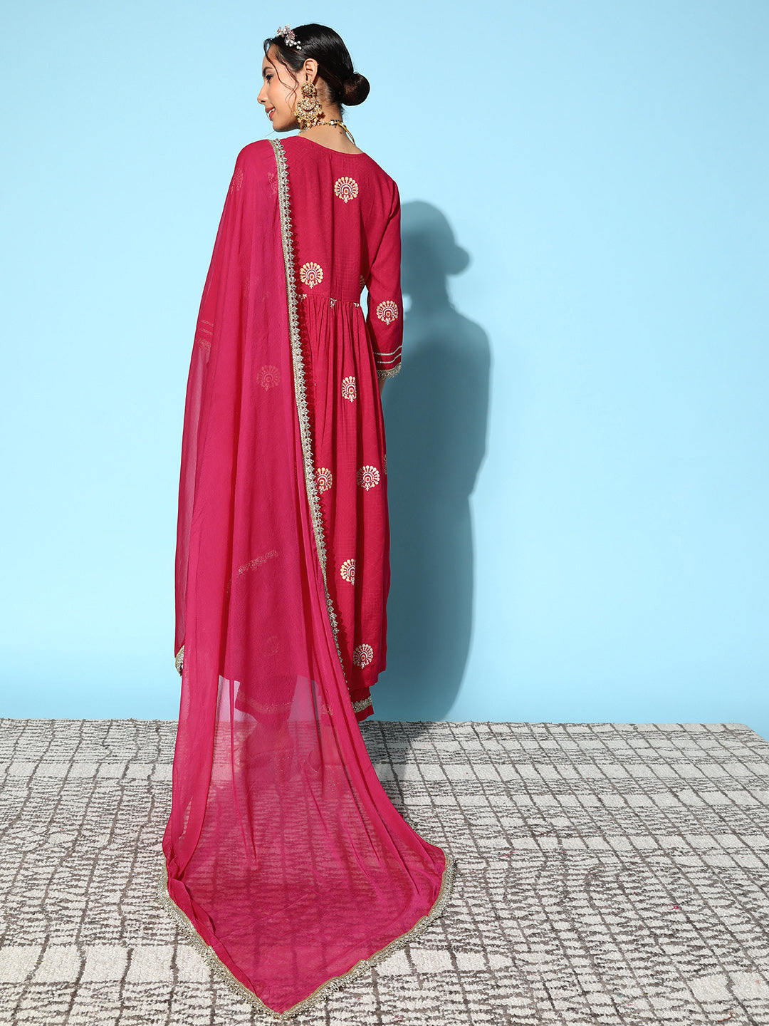 InWeave Women's Pink Nyra Cut Embroidered Kurta Set With Dupatta - Swadesiicart