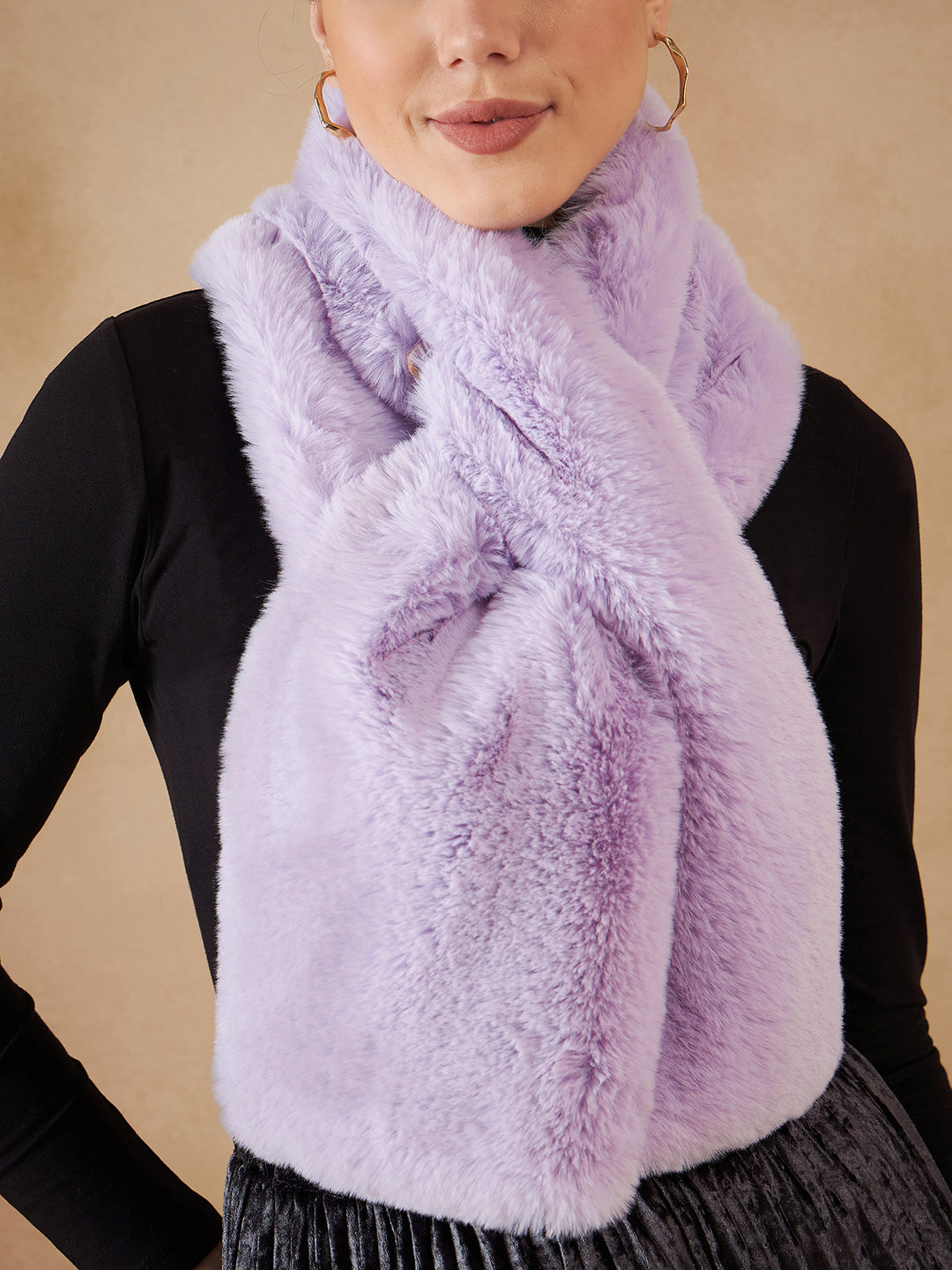 InWeave Women's Light Mauve Faux Fur Neck Warmer - Swadesiicart