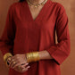 trueBrowns Rust Metallic Straight Kurta Set | Swadesiicart