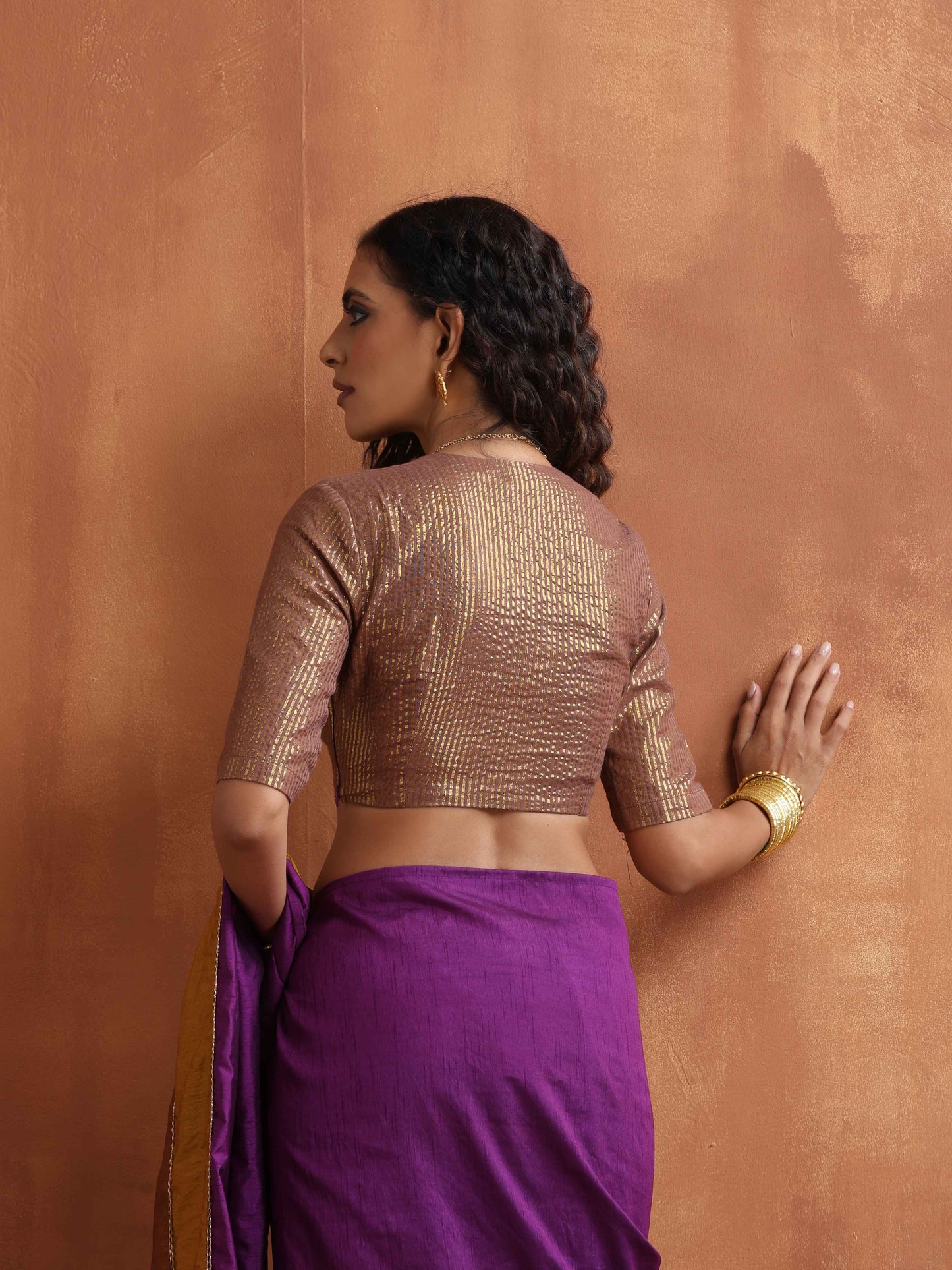 trueBrowns Brown Gold Metallic Blouse | Swadesiicart
