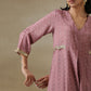 trueBrowns Dark Mauve Bandhani Printed Silk Front Slit Kurta Pant Set | Swadesiicart