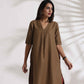 trueBrowns Brown Slub Highslit Kurta Set | Swadesiicart