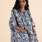 trueBrowns Blue Cotton Ikat Kaftan Co-ord Set - Swadesiicart