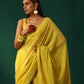 trueBrowns Lime Cotton Gold Lurex Striped Ready to Wear Saree | Swadesiicart