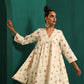 trueBrowns Ivory Multi Color Cotton Yoke Gathered Co-ord Set - Swadesiicart