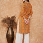 InWeave Women's Mustard Ethnic Print Lace Gota Work Straight Kurta - Swadesiicart
