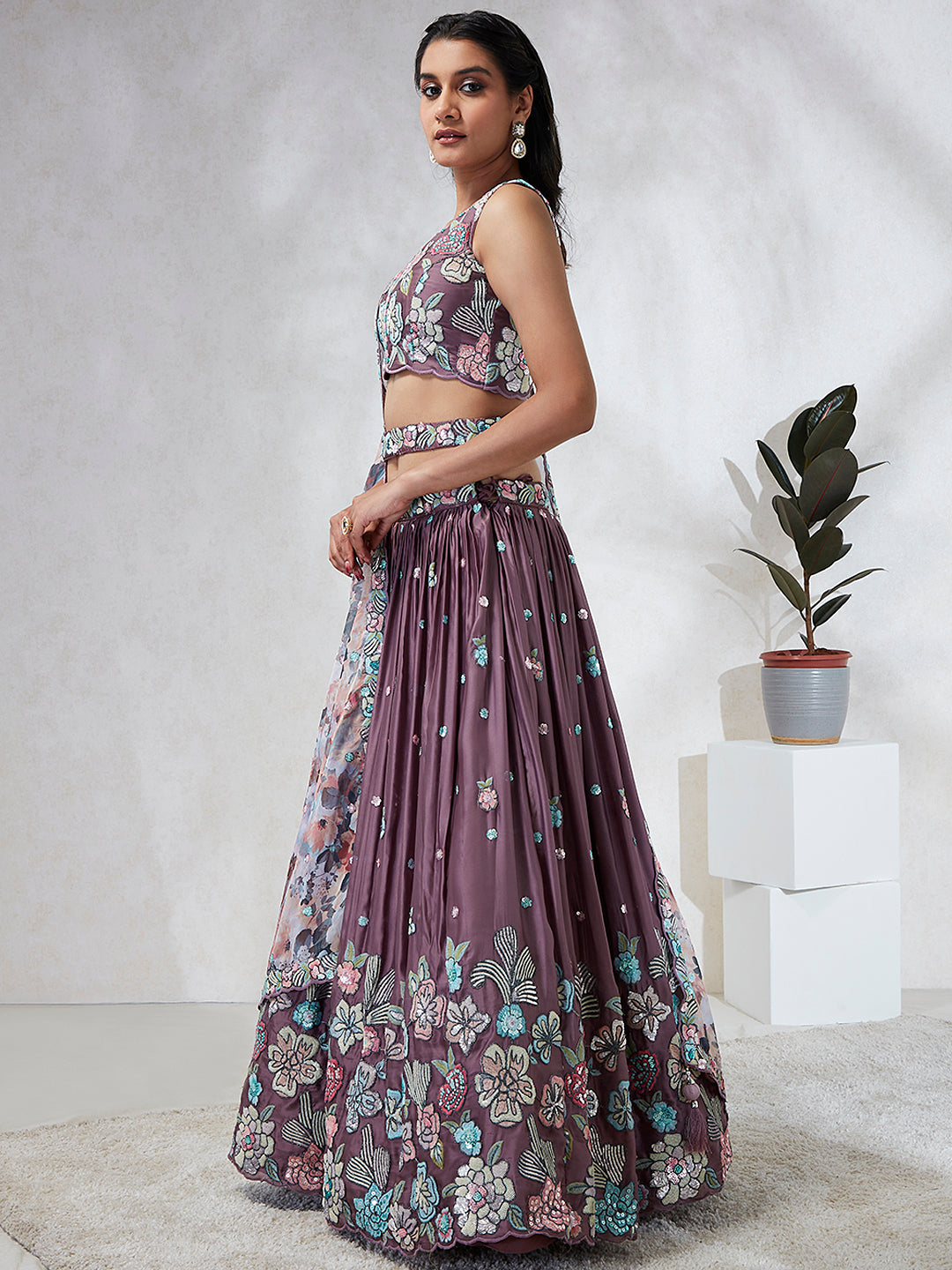 House of Panchhi Lavender Georgette Sequins And Thread Embroidery Lehenga Choli & Dupatta | Swadesiicart