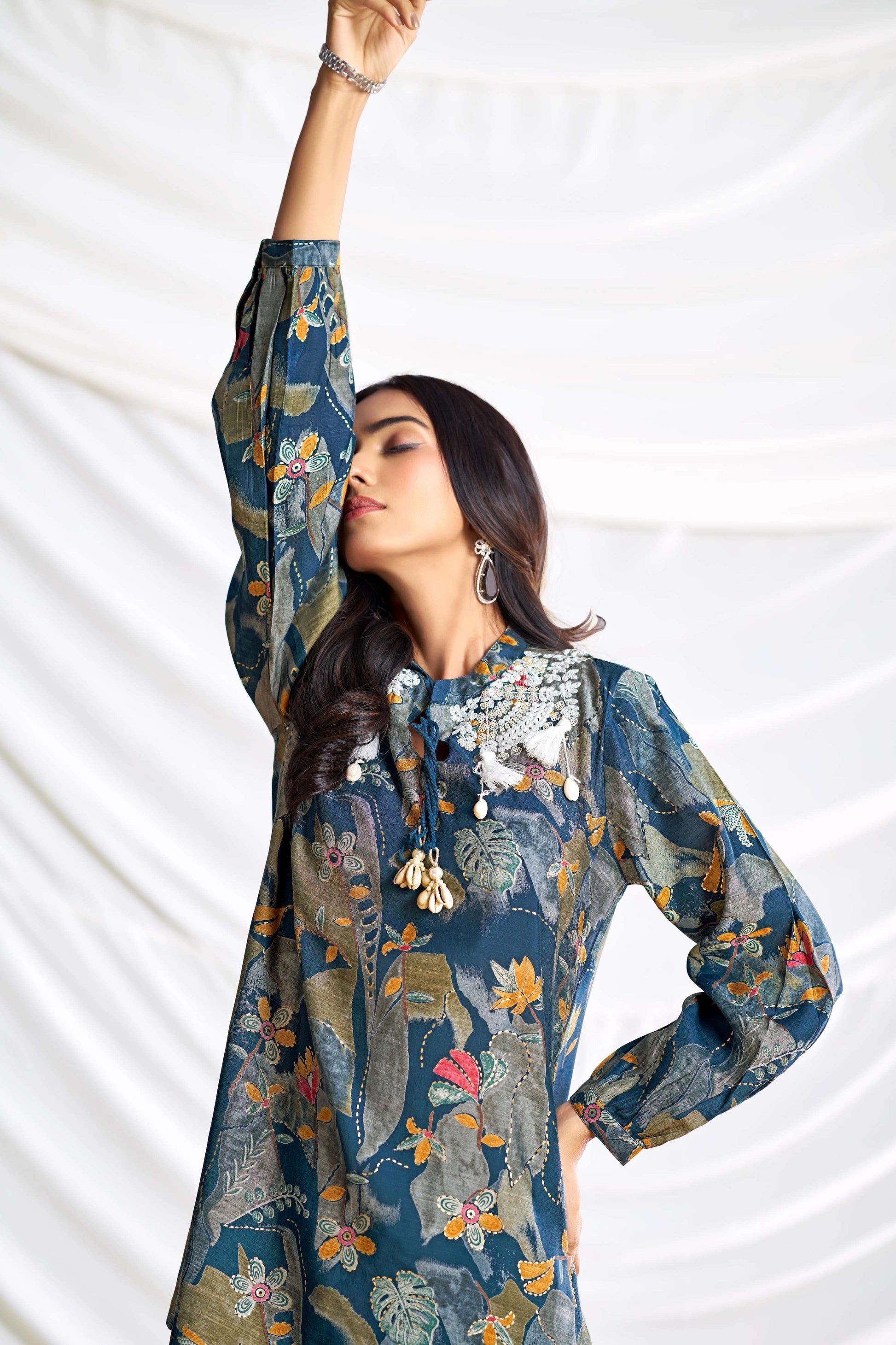 BulBul Nilisha Teal Chanderi Co-Ord Set - Swadesiicart