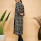 InWeave Women's Black Ikkat Print Gota Cotton Straight Kurta - Swadesiicart