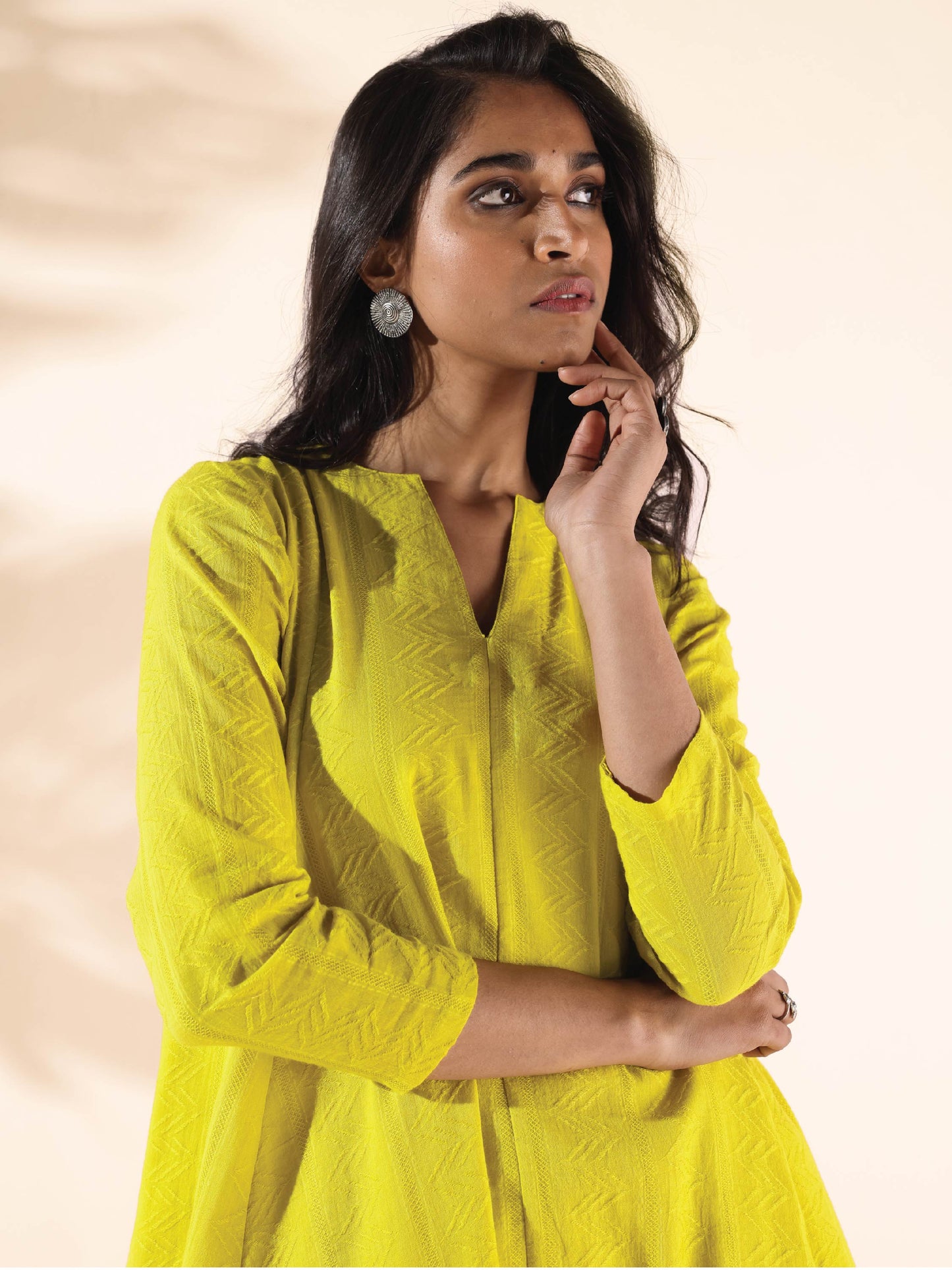 trueBrowns Lime Cotton Dobby Flared Co-ord Set - Swadesiicart