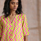 trueBrowns Lime Pink Zig-Zag Lines Print Cotton Kurta Pant Set | Relove | Swadesiicart