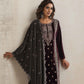 trueBrowns Purple Velvet Embroidered Kurta Pant Dupatta Set | Swadesiicart