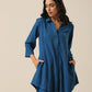 trueBrowns Classic Blue Slub Texture Collar Short Co-Ord Set - Swadesiicart