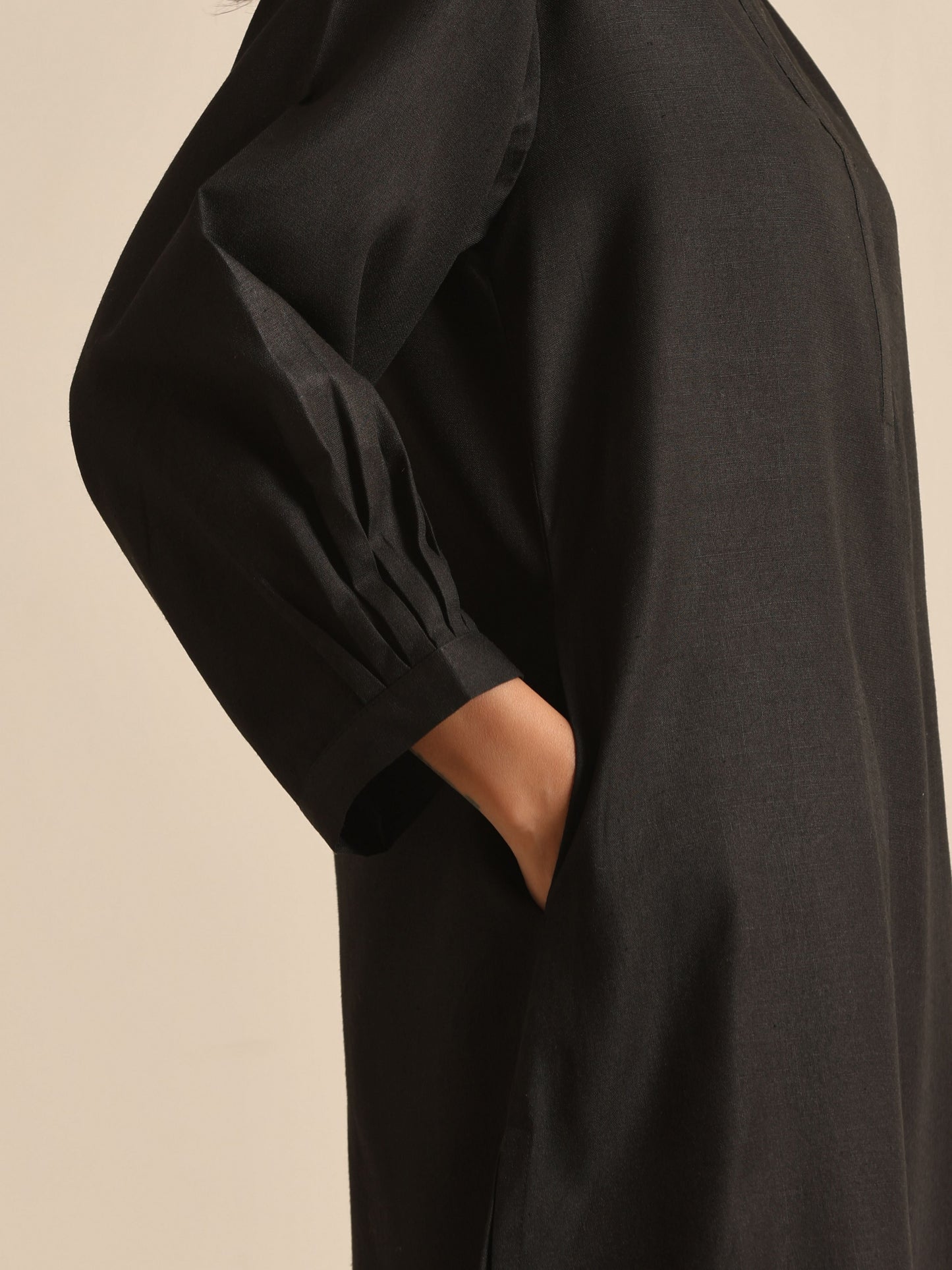 trueBrowns Black Slub Relaxed Placket Co-Ord Set - Swadesiicart