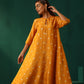 trueBrowns Mustard Geometric Floral Viscose Silk Handkerchief Kurta Pant Set | Swadesiicart