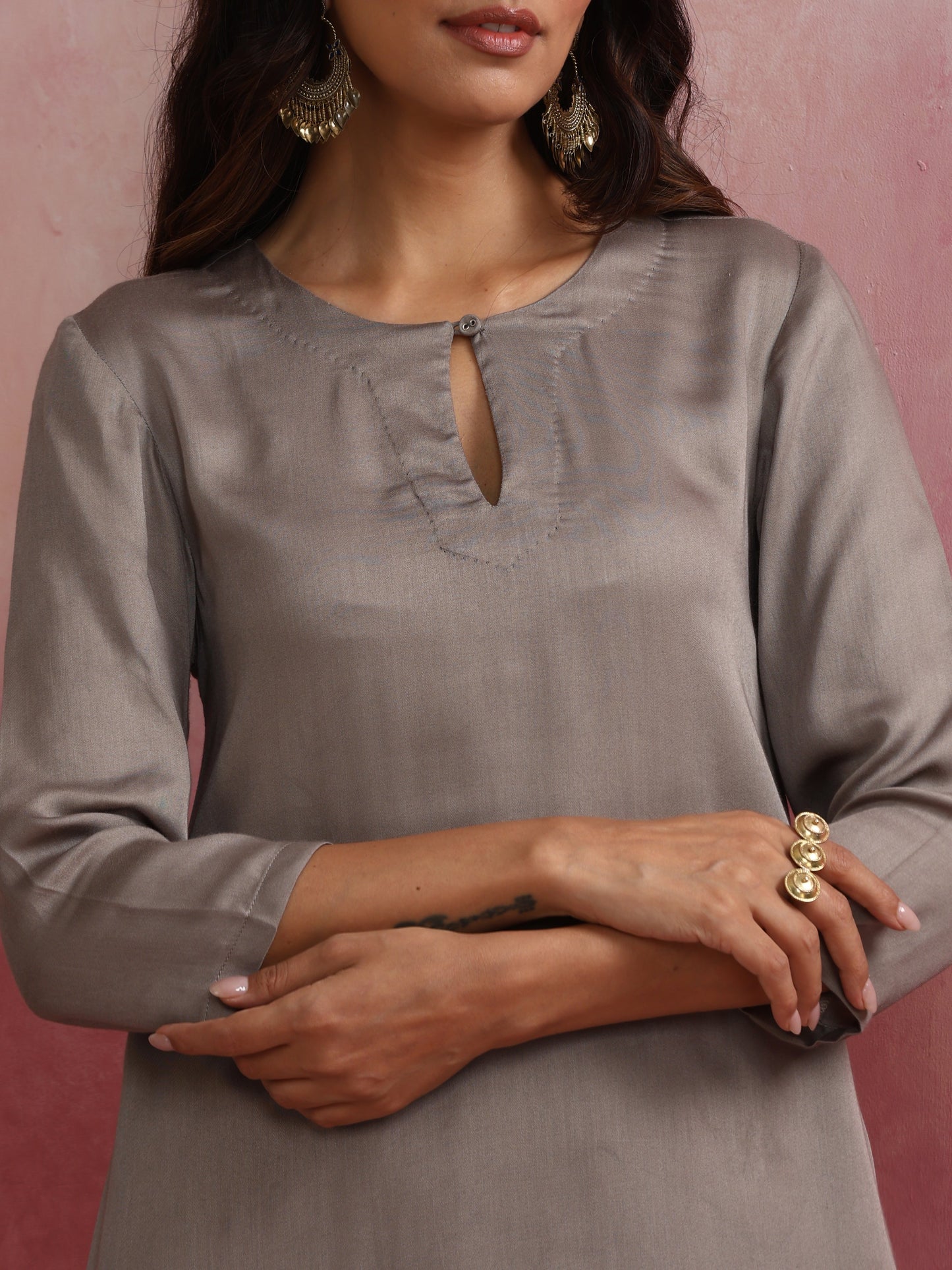 trueBrowns Grey High low Kurta Set | Swadesiicart