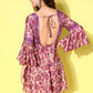 InWeave Women's Fuchsia Floral Prnited Bell Sleeve Short Dress - Swadesiicart