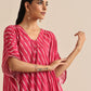trueBrowns Pink Lehariya Printed Silk Kaftan Pant Set | Swadesiicart