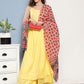 InWeave Women's Light Yellow Ray Strappy Set With Orange Floral Cotton Dupatta - Swadesiicart
