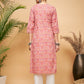 InWeave Women's Dusty Pink Paisley Patch Straight Kurta Pant Set - Swadesiicart