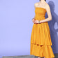 InWeave Women's Mustard Mirror Work Off Shoulder Kurta Set With Dupatta - Swadesiicart