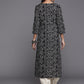 Varanga Black Printed Cotton Kurta Wity Embroidered Yoke | Swadesiicart