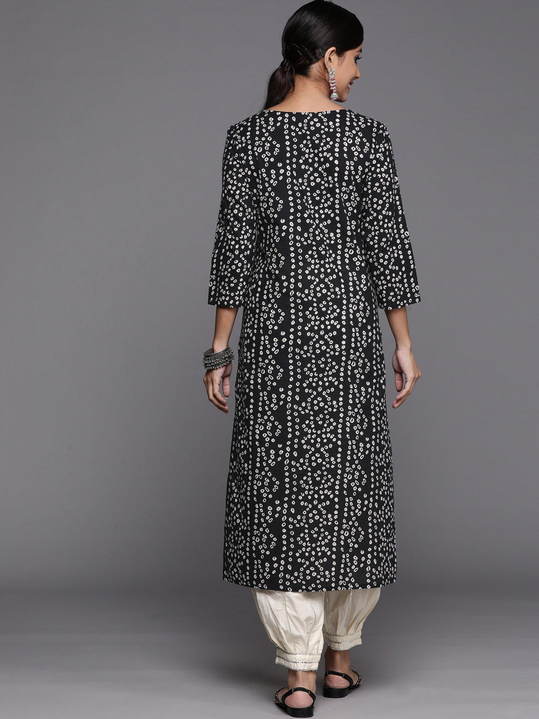 Varanga Black Printed Cotton Kurta Wity Embroidered Yoke | Swadesiicart