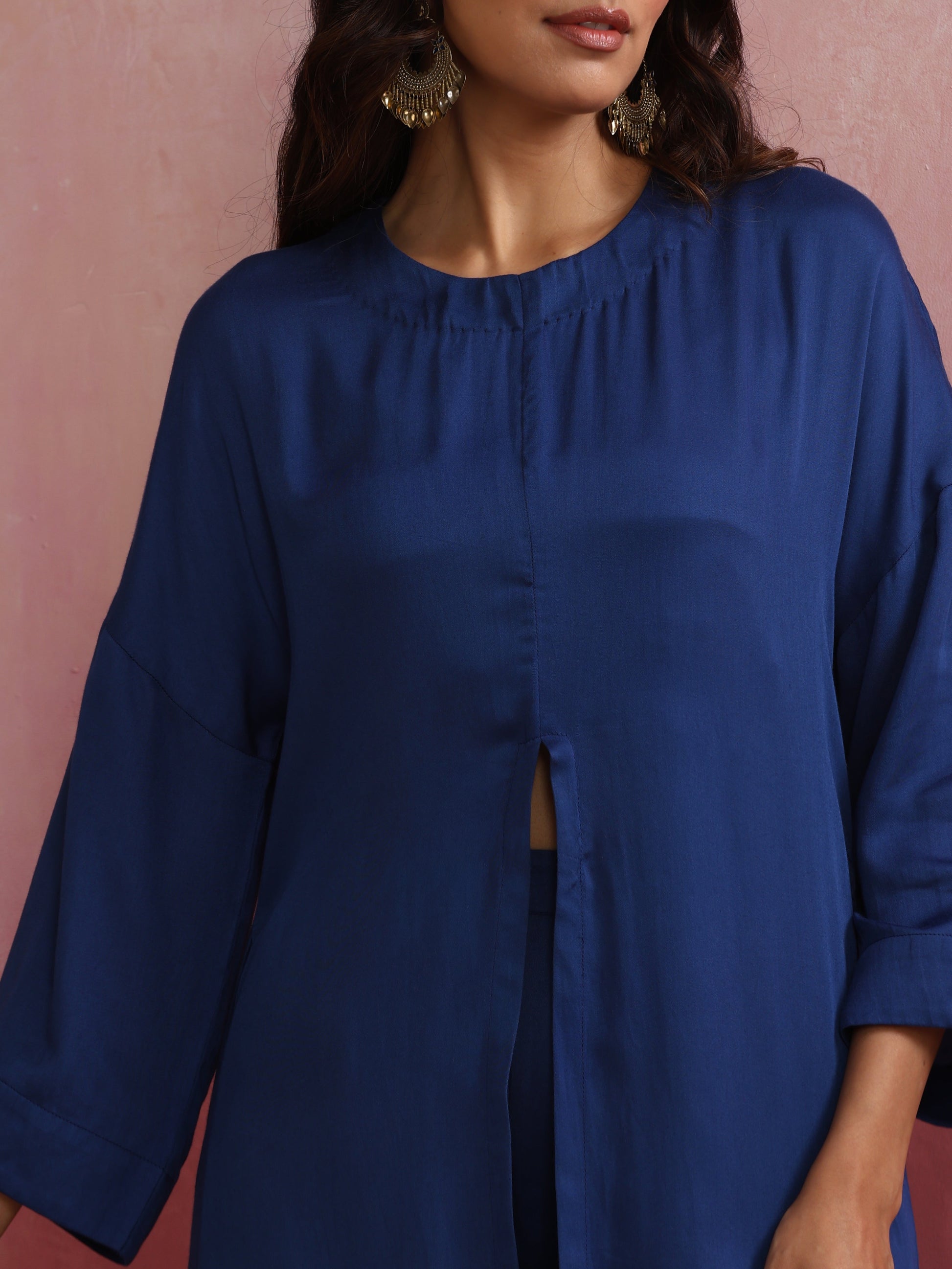 trueBrowns Blue Modal Front Slit Kurta set | Swadesiicart