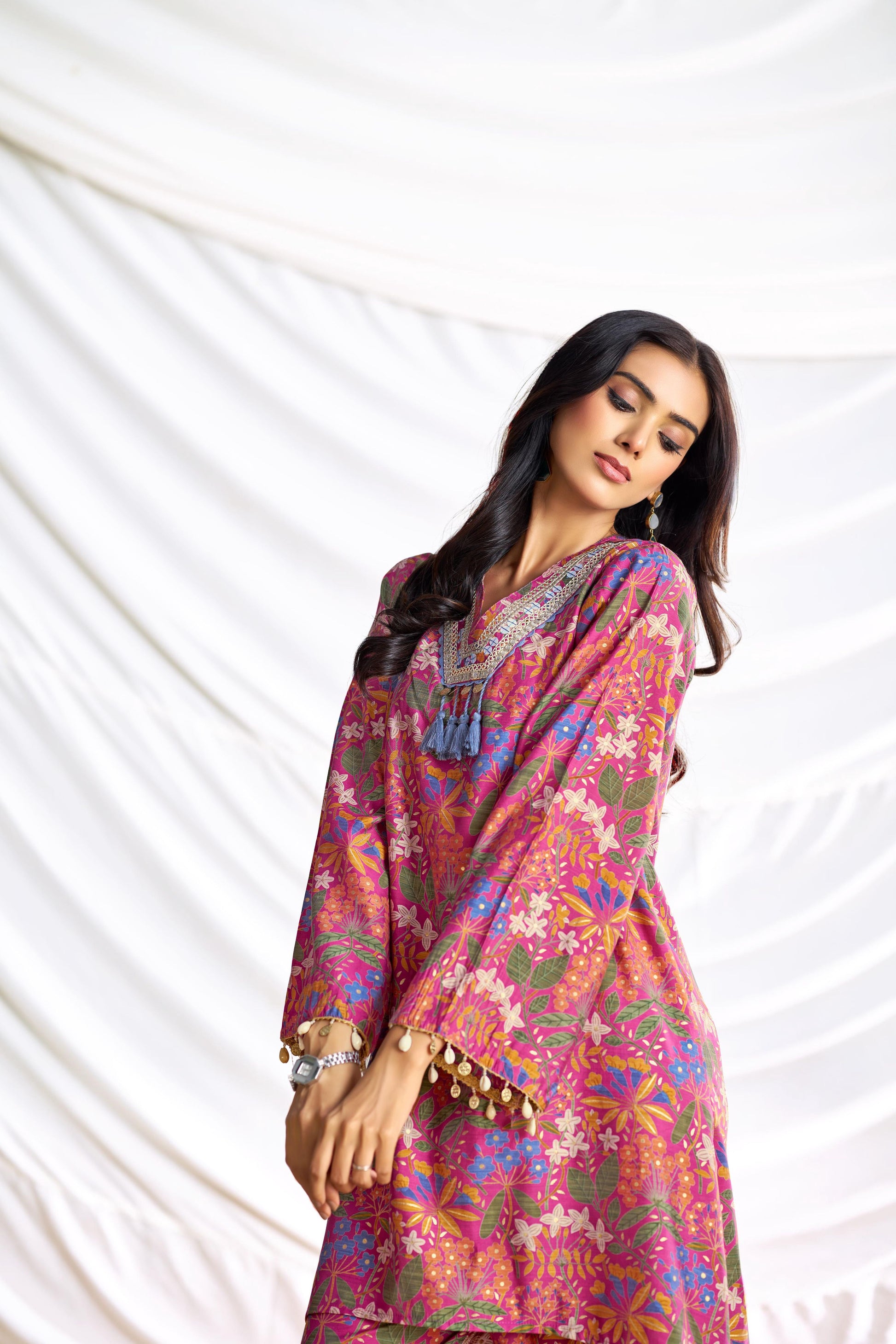 BulBul Dharvi Chanderi Fuschia Co-Ord Set - Swadesiicart