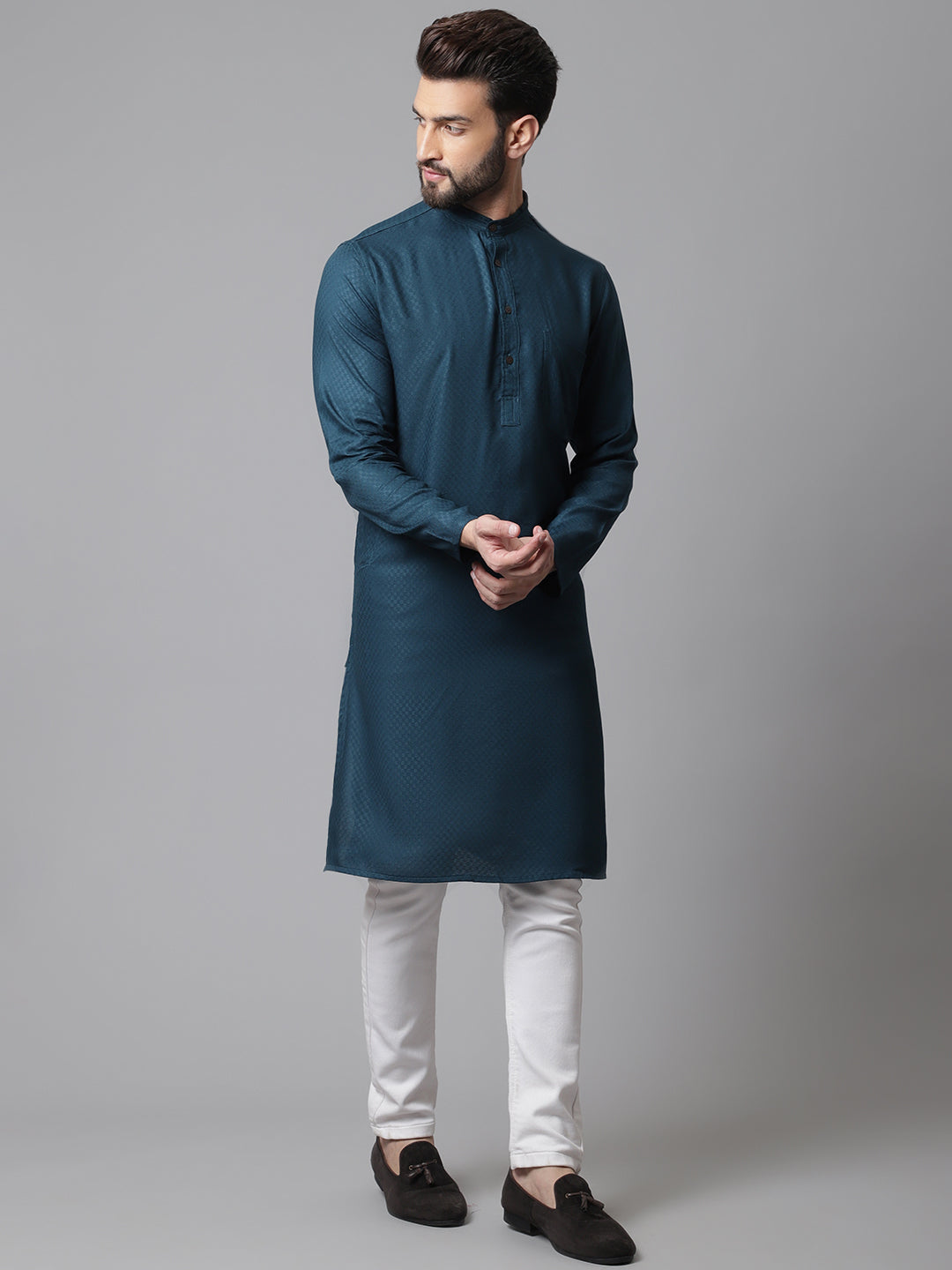 Even Apparels Green Kurta With Band Collar | Swadesiicart